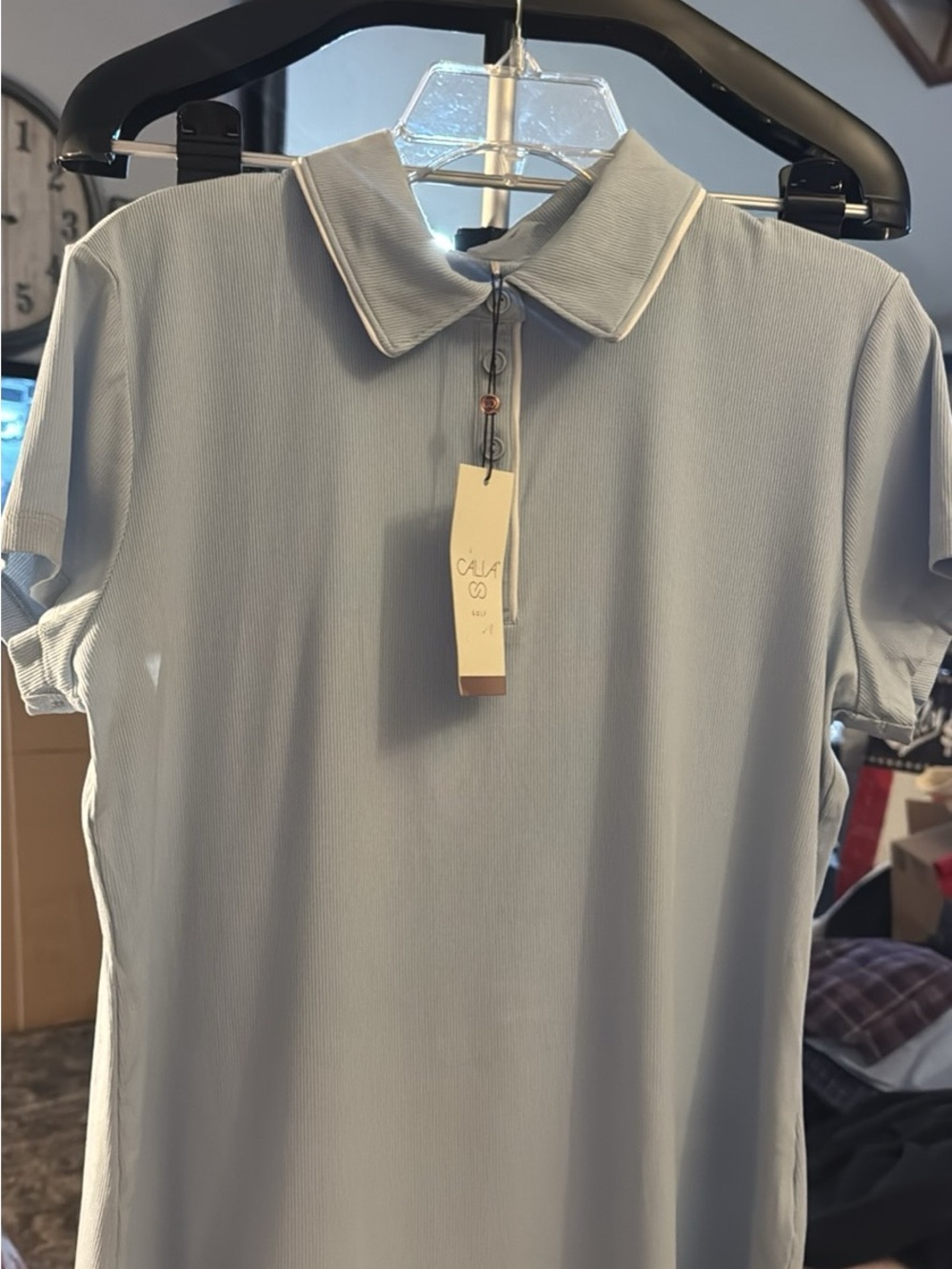 CALIA by Carrie Underwood Golf Ribbed light blue Short-Sleeve Polo Tee#193